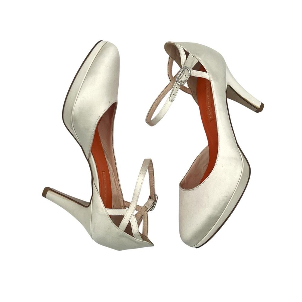 D. Lacquaniti white Satin d'Orsay Mary Jane heels Sz 37 Bridal Luxury Designer - Picture 4 of 11